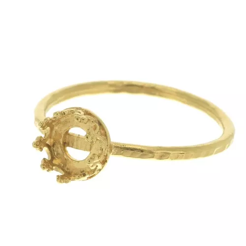 Bague fine martelée pour cabochon 6 mm - Taille 52 - Plaqué Or 3 microns x1