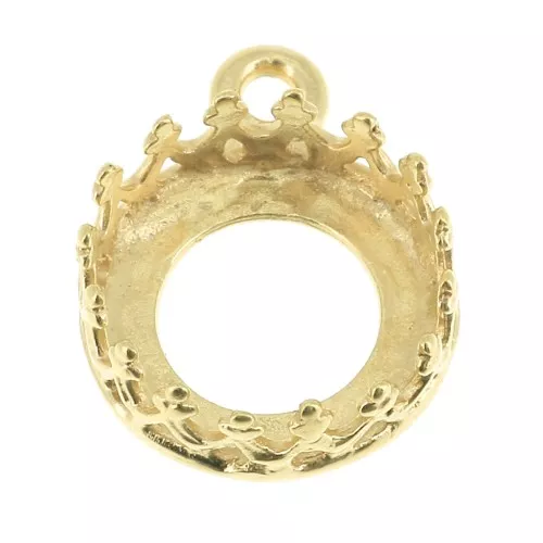 Serti pendentif rond - décor couronne - pour cabochon 8 mm Doré à l'or fin x1