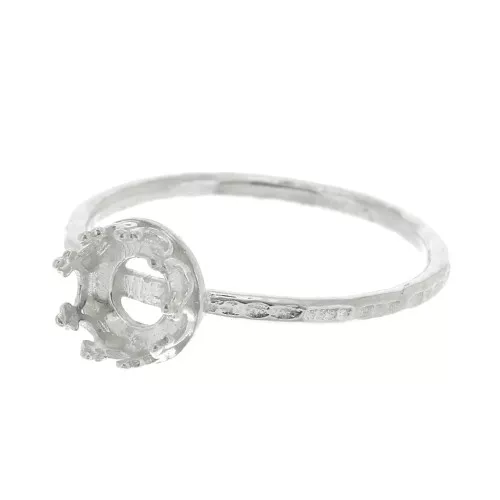 Bague fine martelée pour cabochon 6 mm - Taille 54 - Argent 925 x1