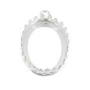 Serti pendentif ovale -décor couronne pour cabochon 18x13 mm Placage Argent fin x1|raw }}