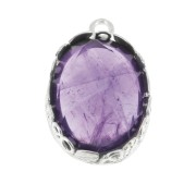 Serti pendentif ovale -décor floral pour cabochon 18x13 mm Placage Argent fin x1