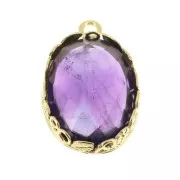 Serti pendentif ovale -décor floral pour cabochon 18x13 mm Doré à l'or fin x1