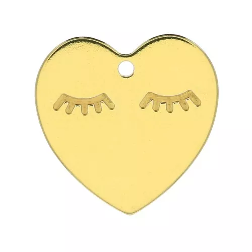 Breloque coeur moitf cils 14 mm en Argent 925 Doré x1