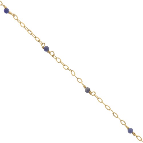 Chaîne Forçat limée 2mm avec Sodalite facetté - Argent 925 Doré à l'or fin x50cm