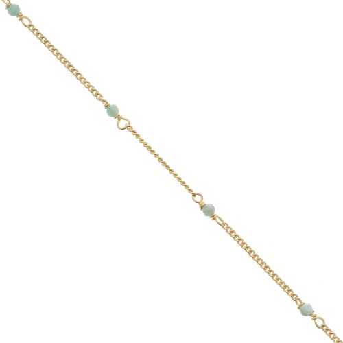 Chaîne Gourmette 2mm avec Amazonite facetté Argent 925 Doré à l'or fin x50cm