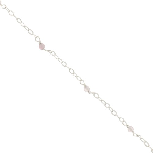 Chaîne maille forçat limée 2mm avec perles facettées Quartz rose - Argent 925 x50cm