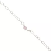 Chaîne maille forçat limée 2mm avec perles facettées Quartz rose - Argent 925 x50cm