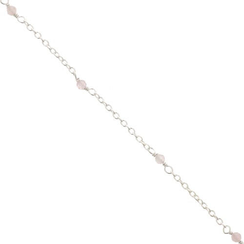 Chaîne maille forçat 2mm avec perles facettées Quartz rose - Argent 925 x50cm