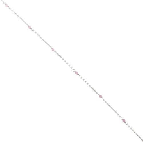 Chaîne maille forçat avec perles facettées 2.5 mm Quartz rose - Argent 925 x50cm