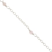 Chaîne maille forçat 2mm avec perles facettées Quartz rose - Argent 925 x50cm