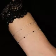 Chaîne maille forçat 2mm avec perles facettées Quartz rose - Argent 925 x50cm