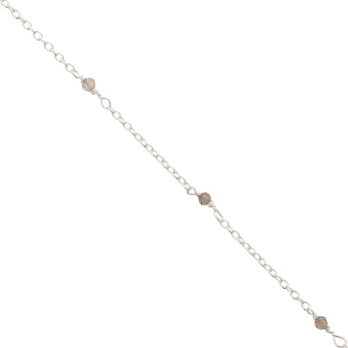 Chaîne maille forçat 2mm avec perles facettées Quartz fumé - Argent 925 x50cm