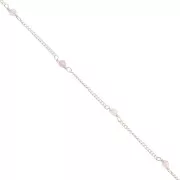 Chaîne maille gourmette 2 mm avec perles facettées Quartz rose - Argent 925 x50cm