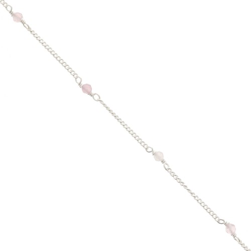 Chaîne maille gourmette 2 mm avec perles facettées Quartz rose - Argent 925 x50cm