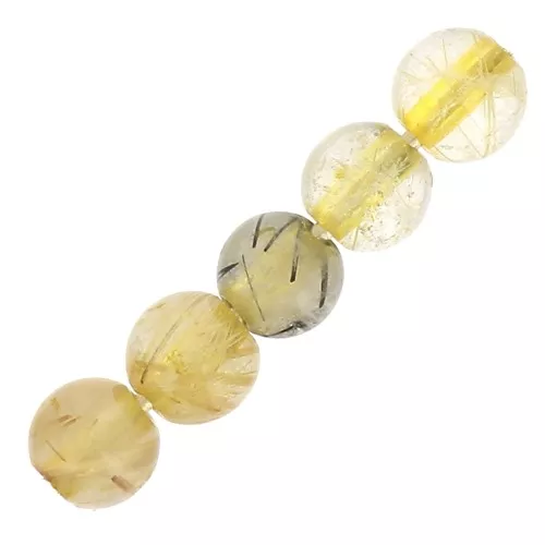 Perles rondes en pierre gemme 4 mm - Quartz rutile jaune x20
