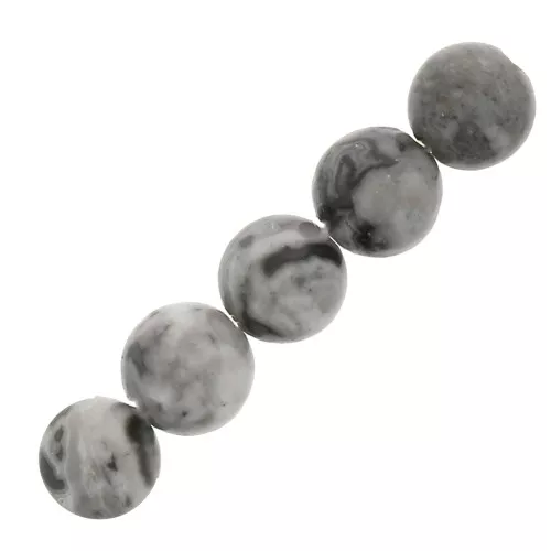 Perles rondes en pierre gemme 4 mm - Jaspe feuille d'argent x20