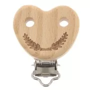 Clip amovible attache sucette - tétine 45x36 mm en bois - Coeur - Naturel x1