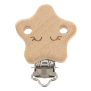 Clip amovible attache sucette - tétine 50x37 mm en bois - Etoile - Naturel x1