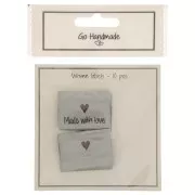 Set 10 étiquettes tissées à coudre - double face 35x19mm Made with love Gris clair