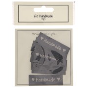 Set de 10 étiquettes tissées à coudre 50x15 mm - Handmade - Gris foncé - Beige|raw }}