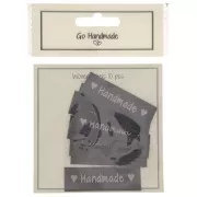 Set de 10 étiquettes tissées à coudre 50x15 mm - Handmade - Gris foncé - Beige