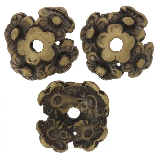 Coupelles décor fleurs 12 mm cuivré vieilli x4