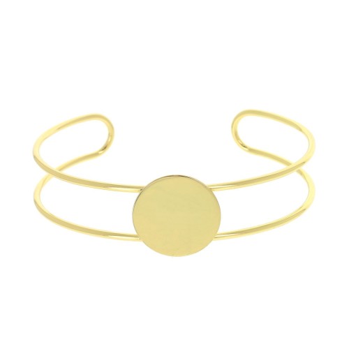 Bracelet plateau en laiton pour cabochon rond 15 mm - Doré à l'Or fin x1