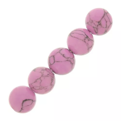Perles rondes 6 mm imitation Howlite teintées- Rose x20