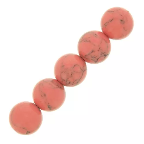 Perles rondes 8 mm imitation Howlite teintées- Corail x10