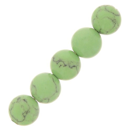 Perles rondes 10 mm imitation Howlite teintées- Vert pastel x10