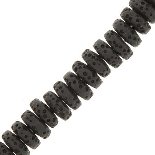 Perles rondelles - Heishi teintées 8 mm en Pierre de Lave - Noir x20