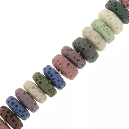 Perles Heishi rondelles teintées 8 mm en Pierre de Lave - Multicolore x20