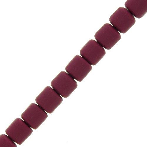 Perles tubes style Heishi en pâte polymère 6x6.2 mm - Prune x40 cm