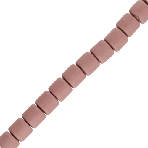 Perles tubes style Heishi en pâte polymère 6x6.2 mm - Vieux Rose x39 cm