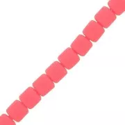 Perles tubes style Heishi en pâte polymère 6x6.2 mm - Corail Fluo x40 cm
