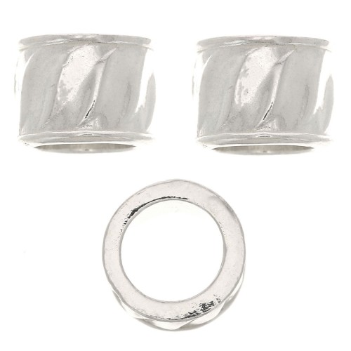 Perle tube travaillée 5x7 mm avec gros trou - Argent 925 x1
