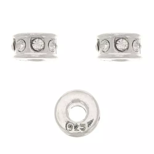 Perle rondelle strass 5 mm - Argent 925 - Crystal x1