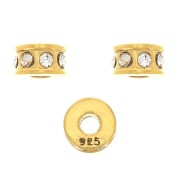 Perle rondelle strass 5 mm - Argent 925 Doré à l'or fin - Crystal x1