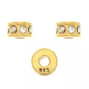 Perle rondelle strass 5 mm - Argent 925 Doré à l'or fin - Crystal x1