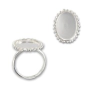 Bague boules diamantées - cabochon fond plat 18x13 mm Taille 53 à 57 Argent 925 x1