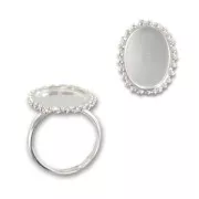 Bague boules diamantées - cabochon fond plat 18x13 mm Taille 53 à 57 Argent 925 x1
