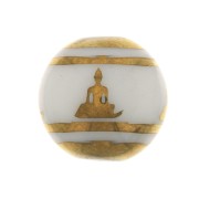 Perles en verre rondes 10 mm - motif Bouddha - Blanc - Doré x4|raw }}