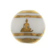 Perles en verre rondes 10 mm - motif Bouddha - Blanc - Doré x4