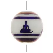 Perles en verre rondes 10 mm - motif Bouddha - Blanc - Violet métallisé x4
