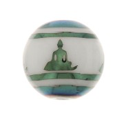 Perles en verre rondes 10 mm - motif Bouddha - Blanc - Vert bleu métallisé x4|raw }}