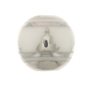 Perles en verre rondes 10 mm - motif Bouddha - Blanc - Argenté x4|raw }}