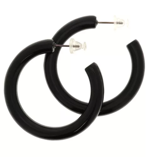 Créoles épaisses fil rond en résine opaque 41 mm - Noir x2