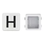 Perle lettre alphabet forme carrée 8 mm - H - Blanc - Noir x1