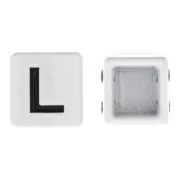 Perle lettre alphabet forme carrée 8 mm - L - Blanc - Noir x1