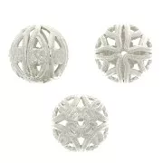 Perles rondes filigranées 9 mm - Argenté x4